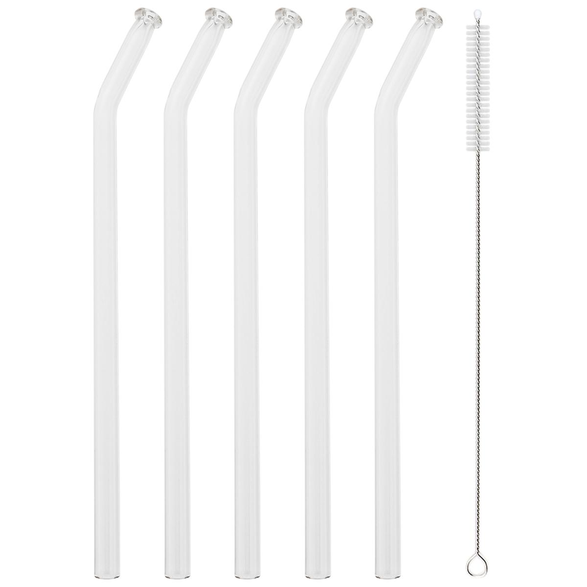 5 шт. Наборы соломинок из высокоборосиликатного стекла, многоразовые изогнутые стеклянные соломинки для молочного чая, сока, коктейлей, с щеткой, аксессуары для вечеринок и баров прозрачный