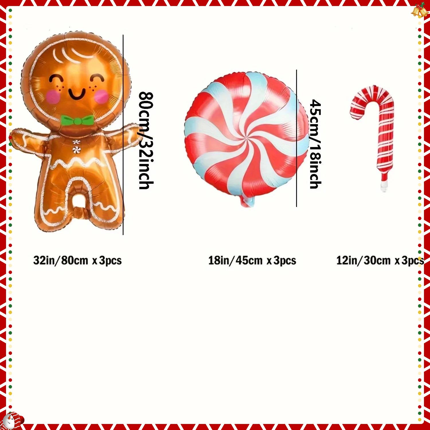 9-piece Christmas Aluminum Foil Balloon Set, Candy Cane, Gingerbread Man Balloons, Holiday Party Scene Decoration Other
9-piece Christmas Aluminum Foil Balloon Set, Candy Cane, Gingerbread Man Balloons, Holiday Party Scene Decoration Other
