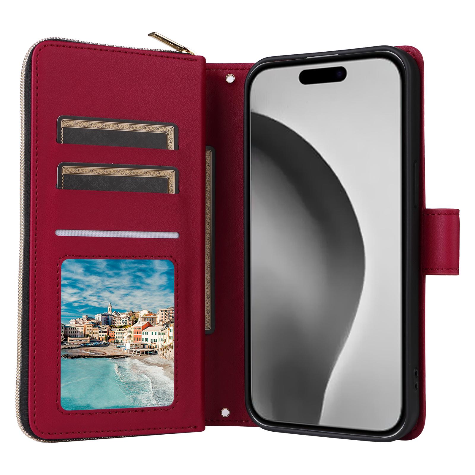 For iPhone 16 Pro Case Zipper Wallet PU Leather Rhombus Phone Cover with 2 Straps Wine Red
For iPhone 16 Pro Case Zipper Wallet PU Leather Rhombus Phone Cover with 2 Straps Wine Red