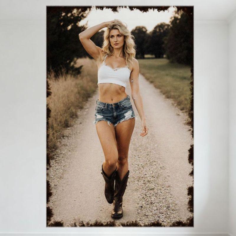 Sexy Blonde Wavy Hair Woman in Countryside Vintage Sepia Tin Sign - White Lace Crop Top, Denim Shorts, Cowboy Boots Rustic Outdo 20x30cm(7.8x11.8inch)
Sexy Blonde Wavy Hair Woman in Countryside Vintage Sepia Tin Sign - White Lace Crop Top, Denim Shorts, Cowboy Boots Rustic Outdo 20x30cm(7.8x11.8inch)