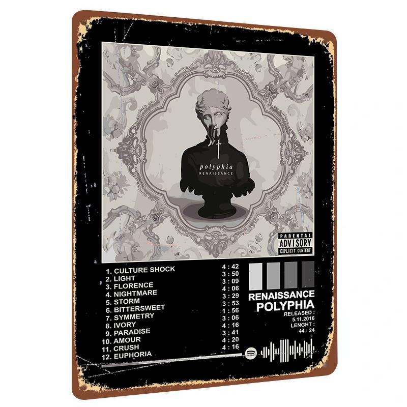 Polyphia Renaissance Album Cover Metal Wall Art Vintage Music Decor for Home Office 20x30cm(7.8x11.8inch)
Polyphia Renaissance Album Cover Metal Wall Art Vintage Music Decor for Home Office 20x30cm(7.8x11.8inch)