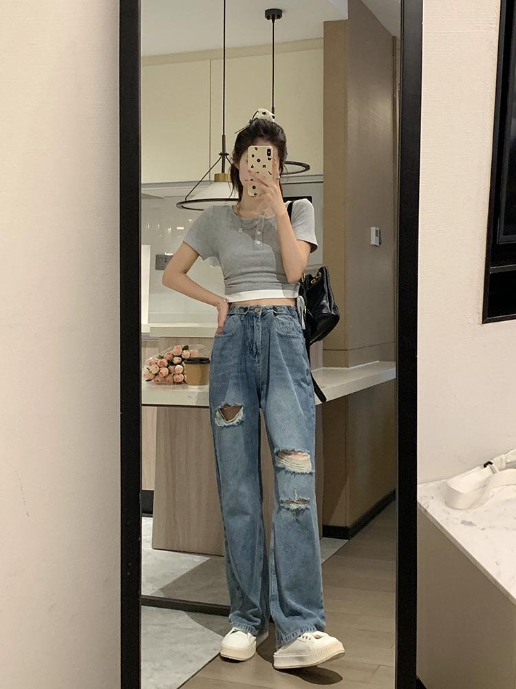 Женские джинсы с высокой посадкой, широкими штанинами и рваными деталями - Светлый цвет, Универсальные, Длина до пола для весны/осени 2XL
Женские джинсы с высокой посадкой, широкими штанинами и рваными деталями - Светлый цвет, Универсальные, Длина до пола для весны/осени 2XL