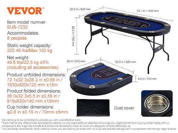 SucceBuy 8 Player Foldable Poker Table Blackjack Texas Holdem with Padded Rails and Stainless Steel Cup Holders Blue
SucceBuy 8 Player Foldable Poker Table Blackjack Texas Holdem with Padded Rails and Stainless Steel Cup Holders Blue