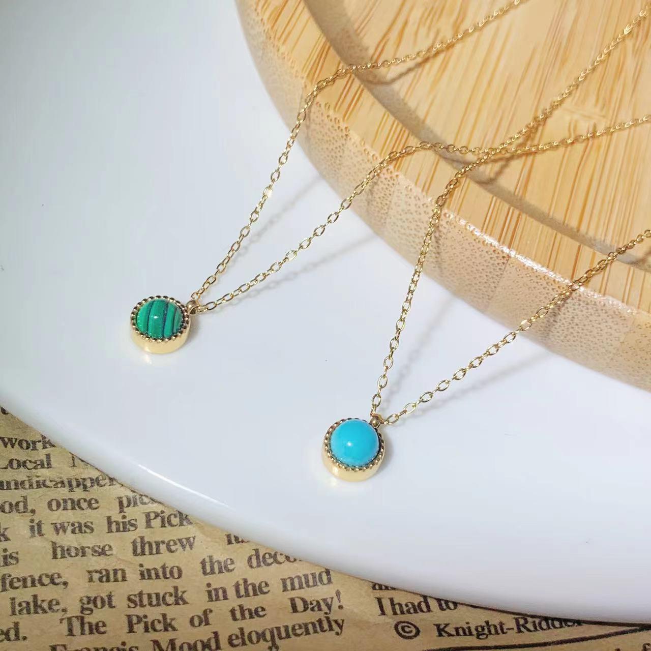Stainless Steel Turquoise Round Pendant Necklace - Elegant Titanium Steel Design for Women
Stainless Steel Turquoise Round Pendant Necklace - Elegant Titanium Steel Design for Women