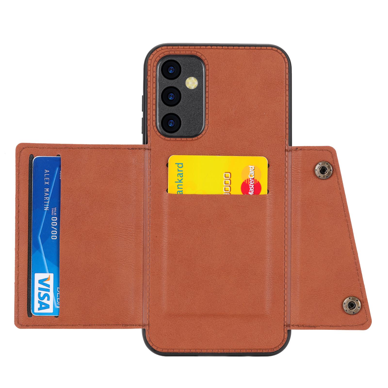 For Samsung Galaxy A14 5G/A14 4G Dual Button Card Slots Leather Coated TPU Case Car Mount Metal Sheet Kickstand Phone Cover Light Brown
For Samsung Galaxy A14 5G/A14 4G Dual Button Card Slots Leather Coated TPU Case Car Mount Metal Sheet Kickstand Phone Cover Light Brown