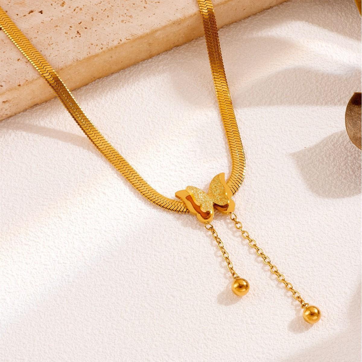 2023 Light Luxury Frosted Butterfly Pendant Necklace - European & American Style, Snake Bone Chain, Titanium Steel Tassel for Women
2023 Light Luxury Frosted Butterfly Pendant Necklace - European & American Style, Snake Bone Chain, Titanium Steel Tassel for Women