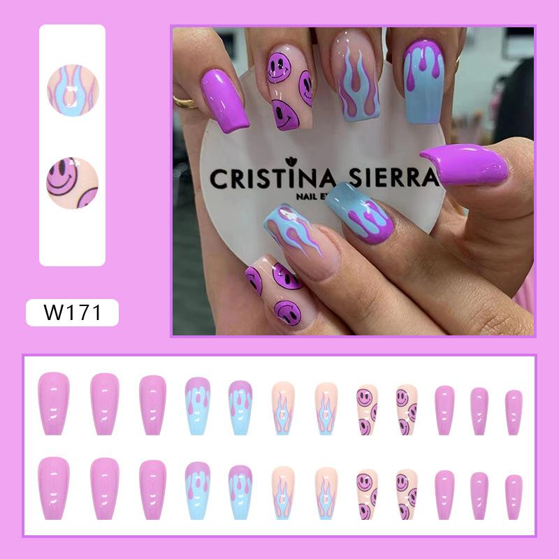 Medium and long wearing armor summer new purple cute smiley face natural piece fake nails
Medium and long wearing armor summer new purple cute smiley face natural piece fake nails