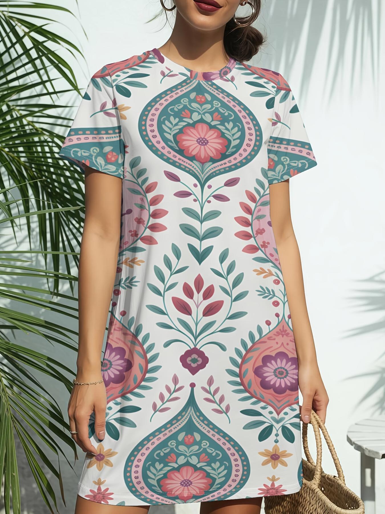 Ornate Swirls New Arrival Women S Round Neck Short-Sleeve T-Shirt Dress. American Trendy Digital Print. Casual Versatile Style for Spring And Summer. XL дубильна кора
Ornate Swirls New Arrival Women S Round Neck Short-Sleeve T-Shirt Dress. American Trendy Digital Print. Casual Versatile Style for Spring And Summer. XL дубильна кора