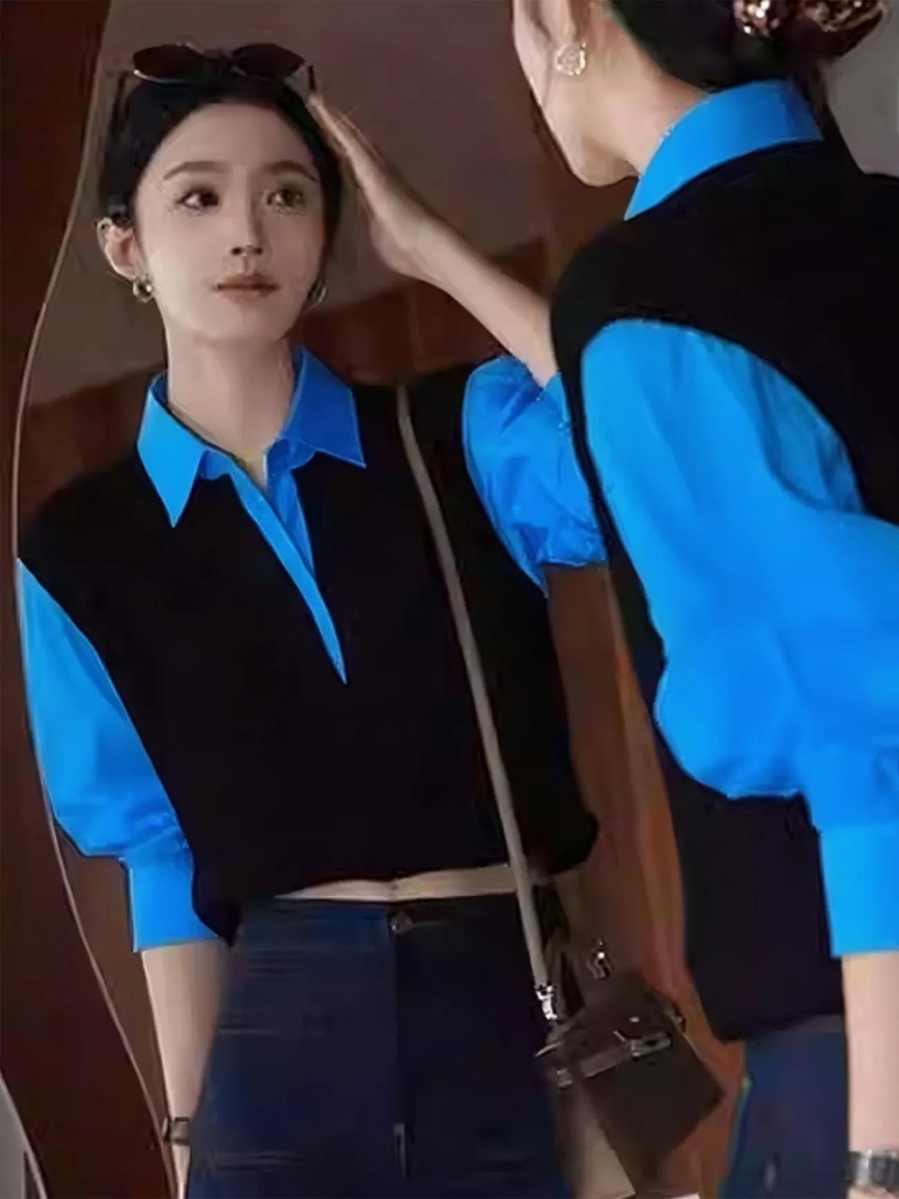 Women s Fashionable Casual Tops Non-Contrast Korean Splicing Fake Two-piece Knitted Sweaters Autumn S чорний
Women s Fashionable Casual Tops Non-Contrast Korean Splicing Fake Two-piece Knitted Sweaters Autumn S чорний