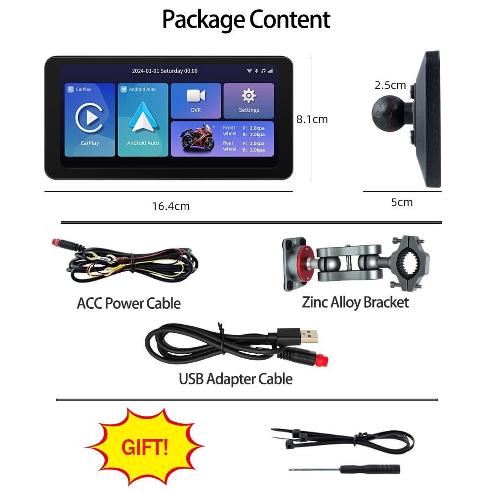 6.3 Inch IPS Touch Screen Motocycle GPS Wireless Carplay Waterproof Bluetooth Moto Navigation USB Cable Bracket Upgrade Optional None
6.3 Inch IPS Touch Screen Motocycle GPS Wireless Carplay Waterproof Bluetooth Moto Navigation USB Cable Bracket Upgrade Optional None