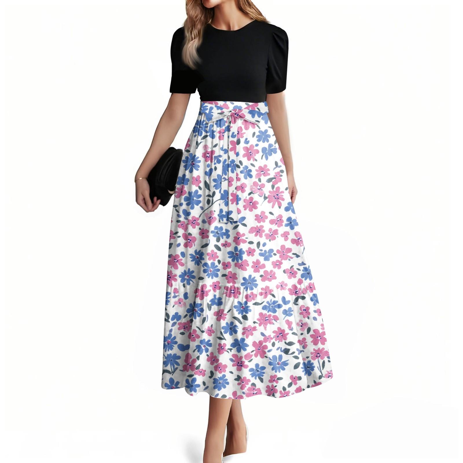 Women s Fashion Casual Belt Short Sleeve Round Neck Stitching Elegant Temperament Dress XXL
Women s Fashion Casual Belt Short Sleeve Round Neck Stitching Elegant Temperament Dress XXL