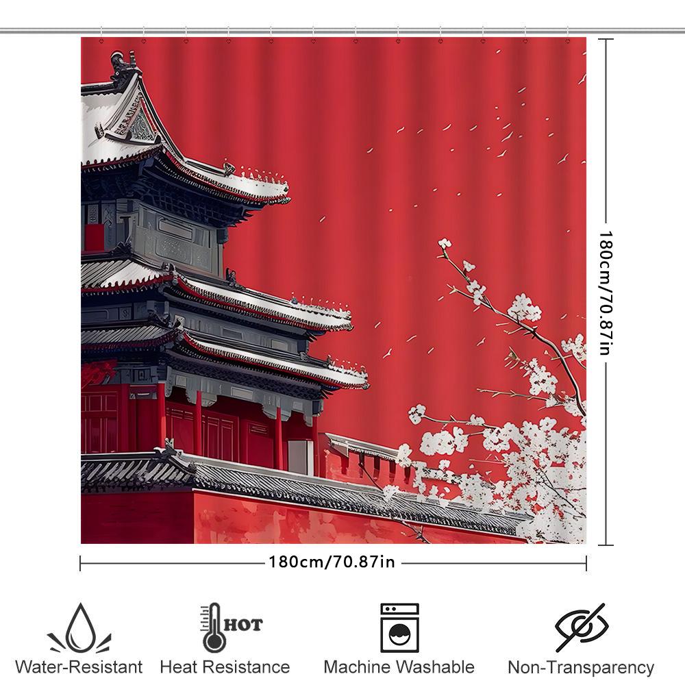 Elegant Asian-Inspired Shower Curtain With Vibrant Red Background And Traditional Architecture, Waterproof And Durable W60H190(CM)-1 Pcs
Elegant Asian-Inspired Shower Curtain With Vibrant Red Background And Traditional Architecture, Waterproof And Durable W60H190(CM)-1 Pcs
