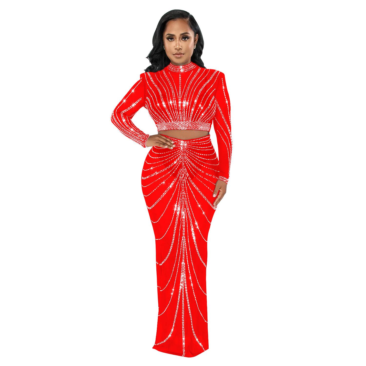European & American Fashion Mesh See-through Long Sleeve Long Dress with Hot Drilling Two-piece Set for Women S червоний
European & American Fashion Mesh See-through Long Sleeve Long Dress with Hot Drilling Two-piece Set for Women S червоний