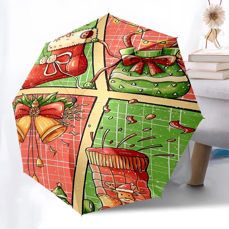 1pc Christmas Stocking with Bell Decoration, Automatic Opening Umbrella, Portable Tri-Fold Design, 8-Bone Iron Frame Outdoor Umbrella, Festive Gift fo
1pc Christmas Stocking with Bell Decoration, Automatic Opening Umbrella, Portable Tri-Fold Design, 8-Bone Iron Frame Outdoor Umbrella, Festive Gift fo