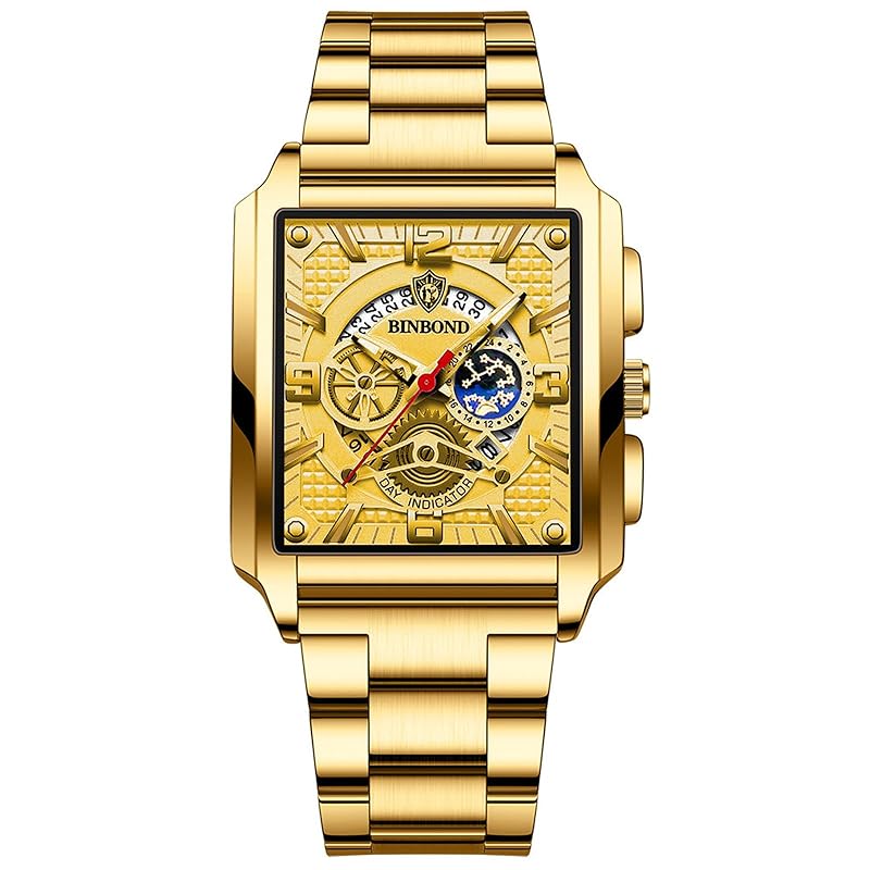 square watch men s calendar Golden: 3ATM waterproof stainless steel belt analog quartz business watch gold simple Fashionable fashion accessories -
square watch men s calendar Golden: 3ATM waterproof stainless steel belt analog quartz business watch gold simple Fashionable fashion accessories -