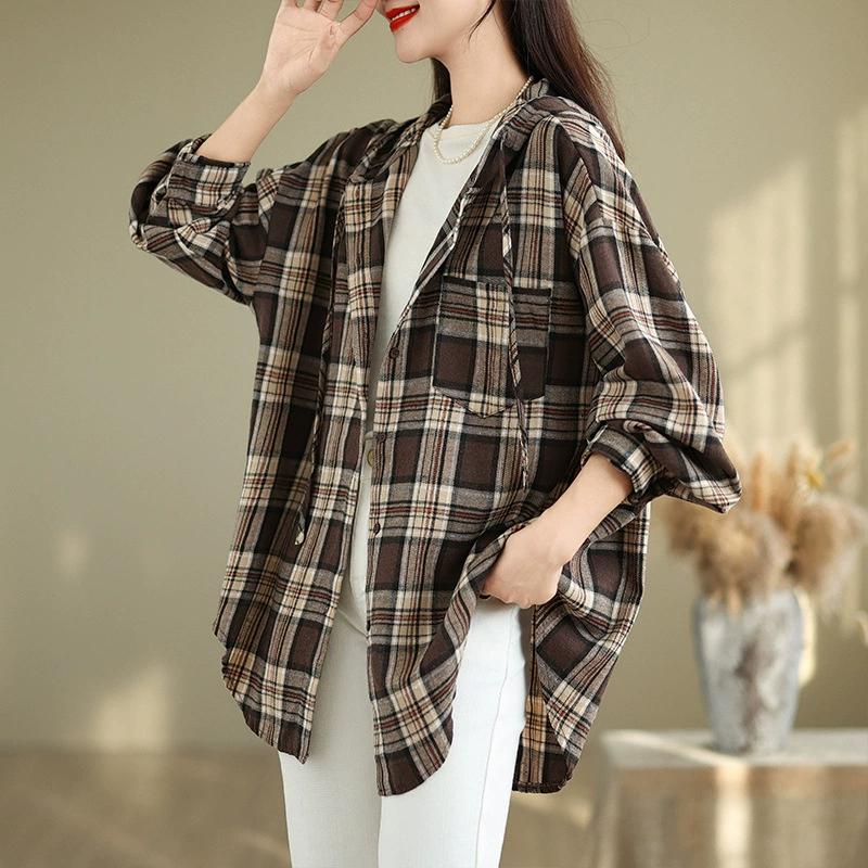 Spring Autumn Cotton and Linen Literary Plaid Long-sleeved Hooded Shirt Top Women Button Down Plus Size Artistic Long Sleeved Shirt Top for Women XXL
Spring Autumn Cotton and Linen Literary Plaid Long-sleeved Hooded Shirt Top Women Button Down Plus Size Artistic Long Sleeved Shirt Top for Women XXL