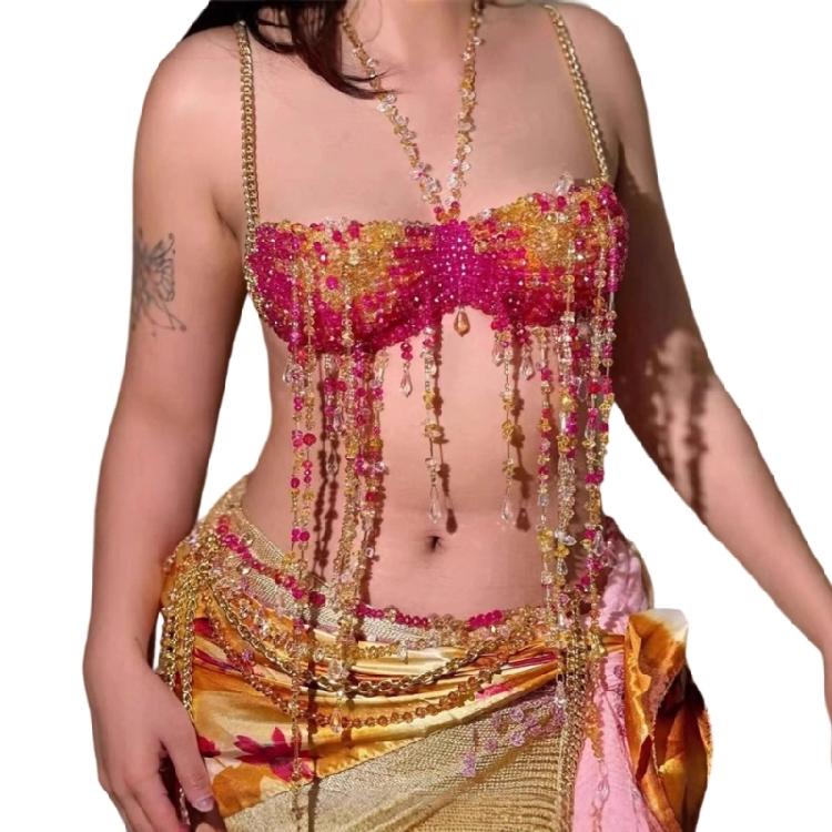 Elegant Multicolored Acrylic Body Jewelry Beaded Fringe Tassels Necklace Halter Neck Chest Chain Bra Crop Top for Women 1
Elegant Multicolored Acrylic Body Jewelry Beaded Fringe Tassels Necklace Halter Neck Chest Chain Bra Crop Top for Women 1