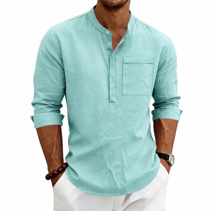Men s Casual Stand Collar Long Sleeve Linen Shirt Loose Fit Button Up Henley Tops with Pocket for Summer XXXL озеро синього кольору
Men s Casual Stand Collar Long Sleeve Linen Shirt Loose Fit Button Up Henley Tops with Pocket for Summer XXXL озеро синього кольору