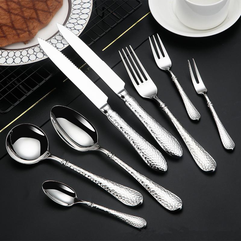 Heavy Hammer Pattern 304 Stainless Steel Cutlery Set Water Cube Buffet Knife Fork Spoon Hotel Tableware Beauty Table Accessories
Heavy Hammer Pattern 304 Stainless Steel Cutlery Set Water Cube Buffet Knife Fork Spoon Hotel Tableware Beauty Table Accessories