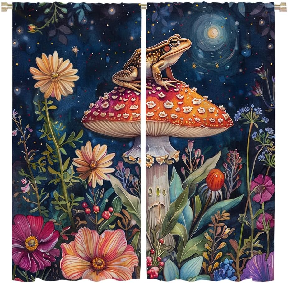 Fantasy Colorful Mushroom Frog Florals Blackout Curtains Vintage Rustic Watercolor Spring Garden Wildlife Frogs Printed Perforat 100*130 Grommet Top 1pcs
Fantasy Colorful Mushroom Frog Florals Blackout Curtains Vintage Rustic Watercolor Spring Garden Wildlife Frogs Printed Perforat 100*130 Grommet Top 1pcs