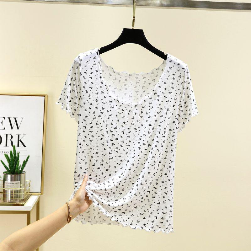 Modal Floral Short sleeve T-shirt Women Summer Thin Lace Bottoming Top Plus size Loose Inner wear Casual Undershirt White 2XL (70.00 kg-80.00 kg recommended
Modal Floral Short sleeve T-shirt Women Summer Thin Lace Bottoming Top Plus size Loose Inner wear Casual Undershirt White 2XL (70.00 kg-80.00 kg recommended