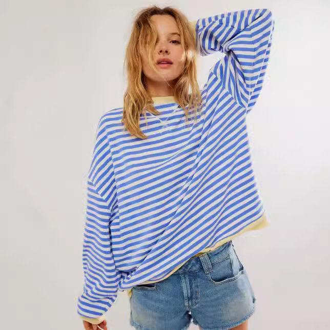 2025 Autumn/Winter Striped Color Block Loose Round Neck Long Sleeve Sweatshirt. Small
2025 Autumn/Winter Striped Color Block Loose Round Neck Long Sleeve Sweatshirt. Small