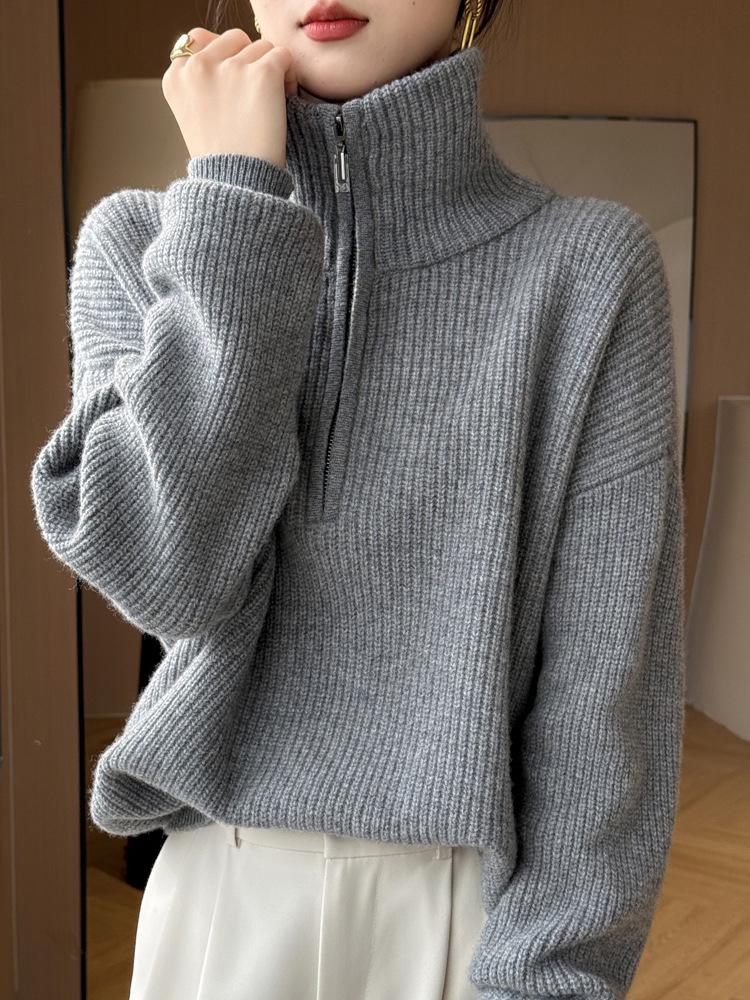 Women s Pure Wool High Neck Half-Zip Sweater - Loose Knit Pullover for Autumn & Winter. L
Women s Pure Wool High Neck Half-Zip Sweater - Loose Knit Pullover for Autumn & Winter. L