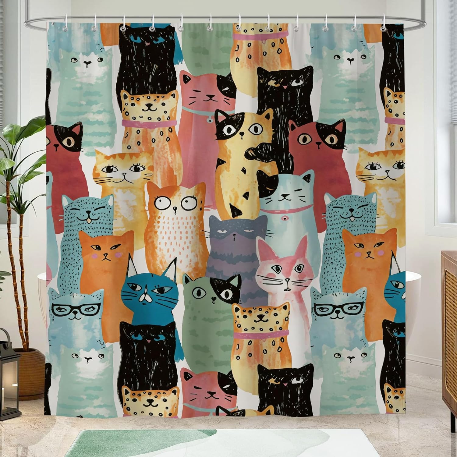 Cat Shower Curtain Funny Graffiti Cute Cats Shower Curtain For Bathroom Decor Waterproof Polyester Fabric Bath Curtain With W60H190(CM)-1 Pcs
Cat Shower Curtain Funny Graffiti Cute Cats Shower Curtain For Bathroom Decor Waterproof Polyester Fabric Bath Curtain With W60H190(CM)-1 Pcs