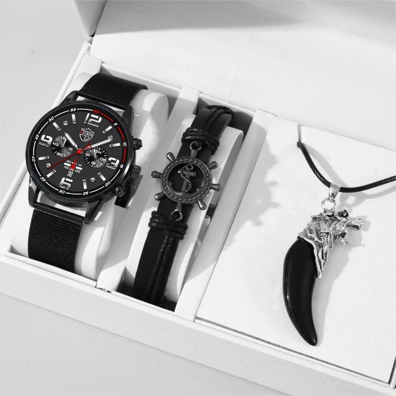 3 шт./набор, 1 шт. модные мужские деловые кварцевые часы с календарем и ремешком из нержавеющей стали и 1 шт. мужской браслет, 1 шт. мужское ожерелье
3 шт./набор, 1 шт. модные мужские деловые кварцевые часы с календарем и ремешком из нержавеющей стали и 1 шт. мужской браслет, 1 шт. мужское ожерелье