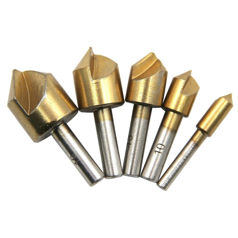 90 ° Single Edge Titanium Plated Chamferer 5pc Woodworking Hole Opener Milling Cutter Edge Trimming Spot Facer Deburring Tool
90 ° Single Edge Titanium Plated Chamferer 5pc Woodworking Hole Opener Milling Cutter Edge Trimming Spot Facer Deburring Tool