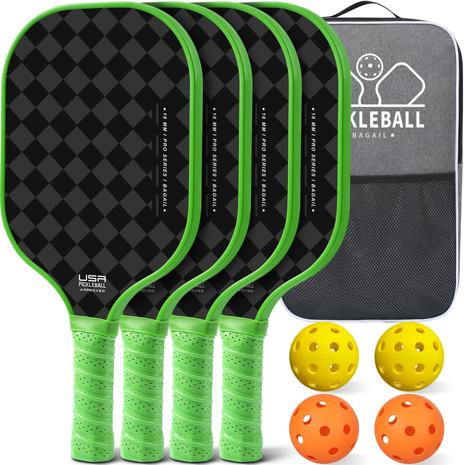BAGAIL Pickleball Paddle Set 4 Paddles USAPA Approved Honeycomb Non-slip Sweat-Absorbing Grip Carrying Bag 4 Pickleballs Green
BAGAIL Pickleball Paddle Set 4 Paddles USAPA Approved Honeycomb Non-slip Sweat-Absorbing Grip Carrying Bag 4 Pickleballs Green