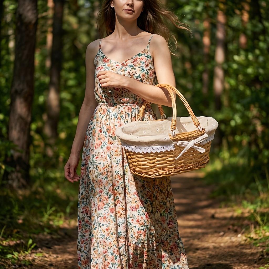 Elegant Oval Wicker Basket With Floral Lining And Decorative Handles - Perfect For Parties, Weddings, And Gift Displays, A Must-Have For Picnics Small
Elegant Oval Wicker Basket With Floral Lining And Decorative Handles - Perfect For Parties, Weddings, And Gift Displays, A Must-Have For Picnics Small
