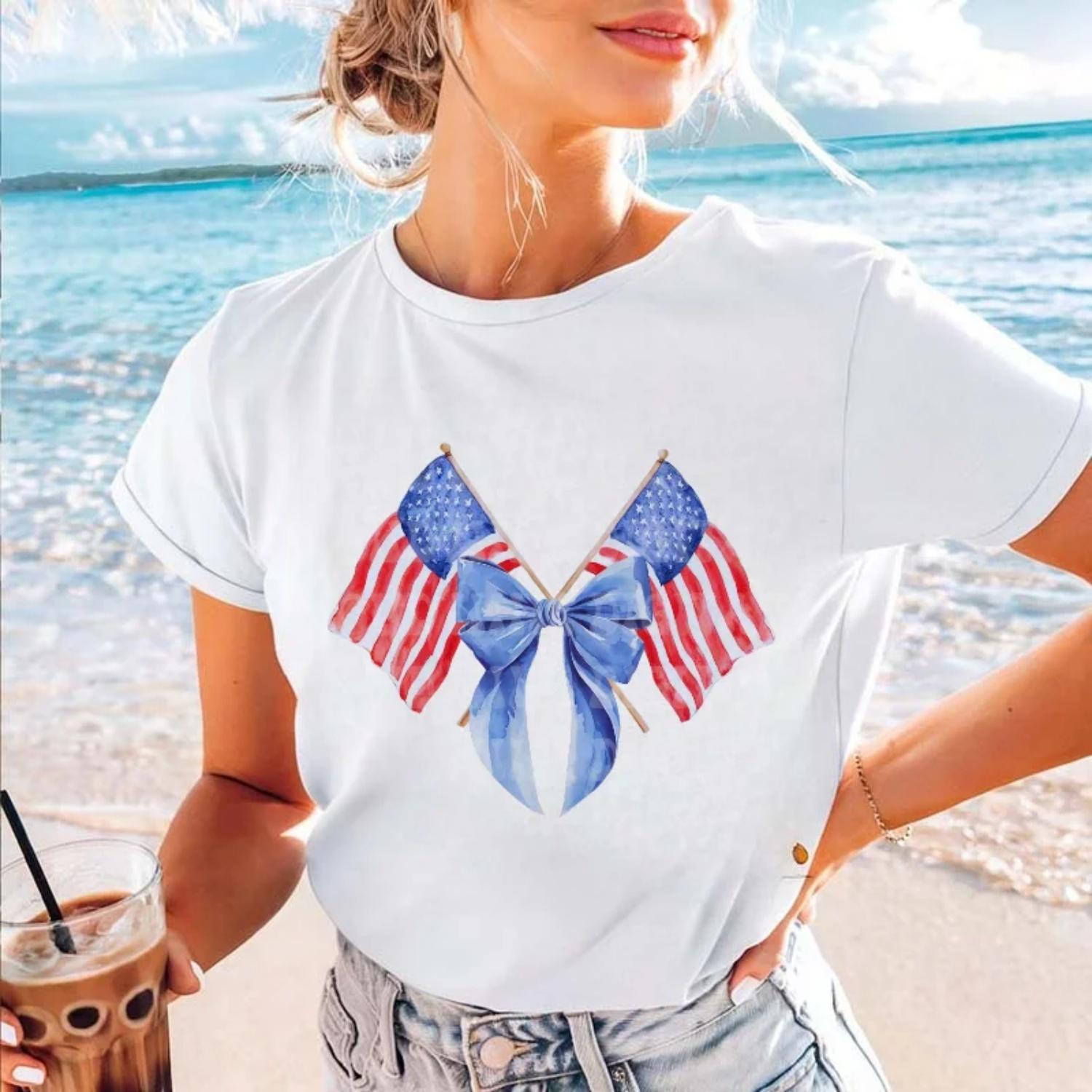 American Flag Cute Women s Bow Pattern T-Shirt Clothing Printed Short Sleeve Casual Cartoon Fashion O-Neck Women s T-Shirt XXXXXL білий
American Flag Cute Women s Bow Pattern T-Shirt Clothing Printed Short Sleeve Casual Cartoon Fashion O-Neck Women s T-Shirt XXXXXL білий