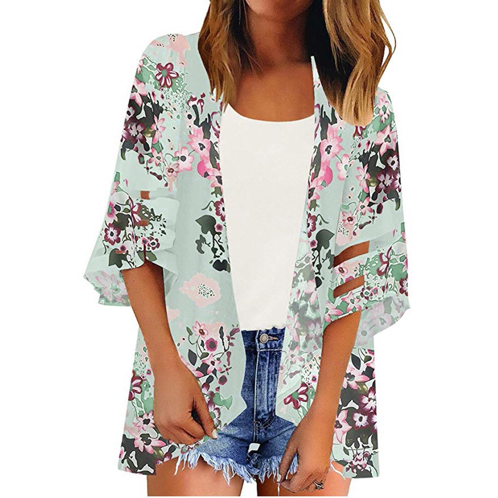 Женский шифоновый повседневный свободный кардиган-кимоно с сетчатыми вставками и рукавами колокольчиком 3/4 с цветочным принтом M зелёный
Женский шифоновый повседневный свободный кардиган-кимоно с сетчатыми вставками и рукавами колокольчиком 3/4 с цветочным принтом M зелёный