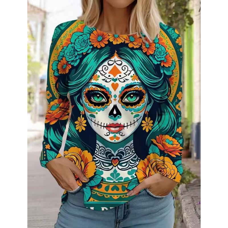 Sugar Skull Pattern Womens Long Sleeve Day Dead T Shirts Fashion 3D Printed Tops Autumn Gothic Style Women s Clothing S
Sugar Skull Pattern Womens Long Sleeve Day Dead T Shirts Fashion 3D Printed Tops Autumn Gothic Style Women s Clothing S