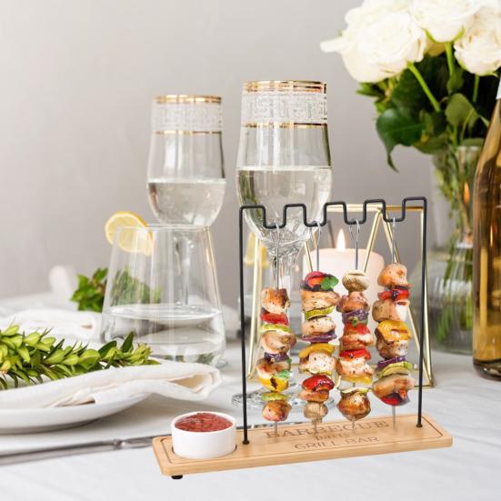 Stainless Steel Kebab Rack for Grilling Double Clearance BBQ Skewers Holder with Notch for Even Cooking
Stainless Steel Kebab Rack for Grilling Double Clearance BBQ Skewers Holder with Notch for Even Cooking
