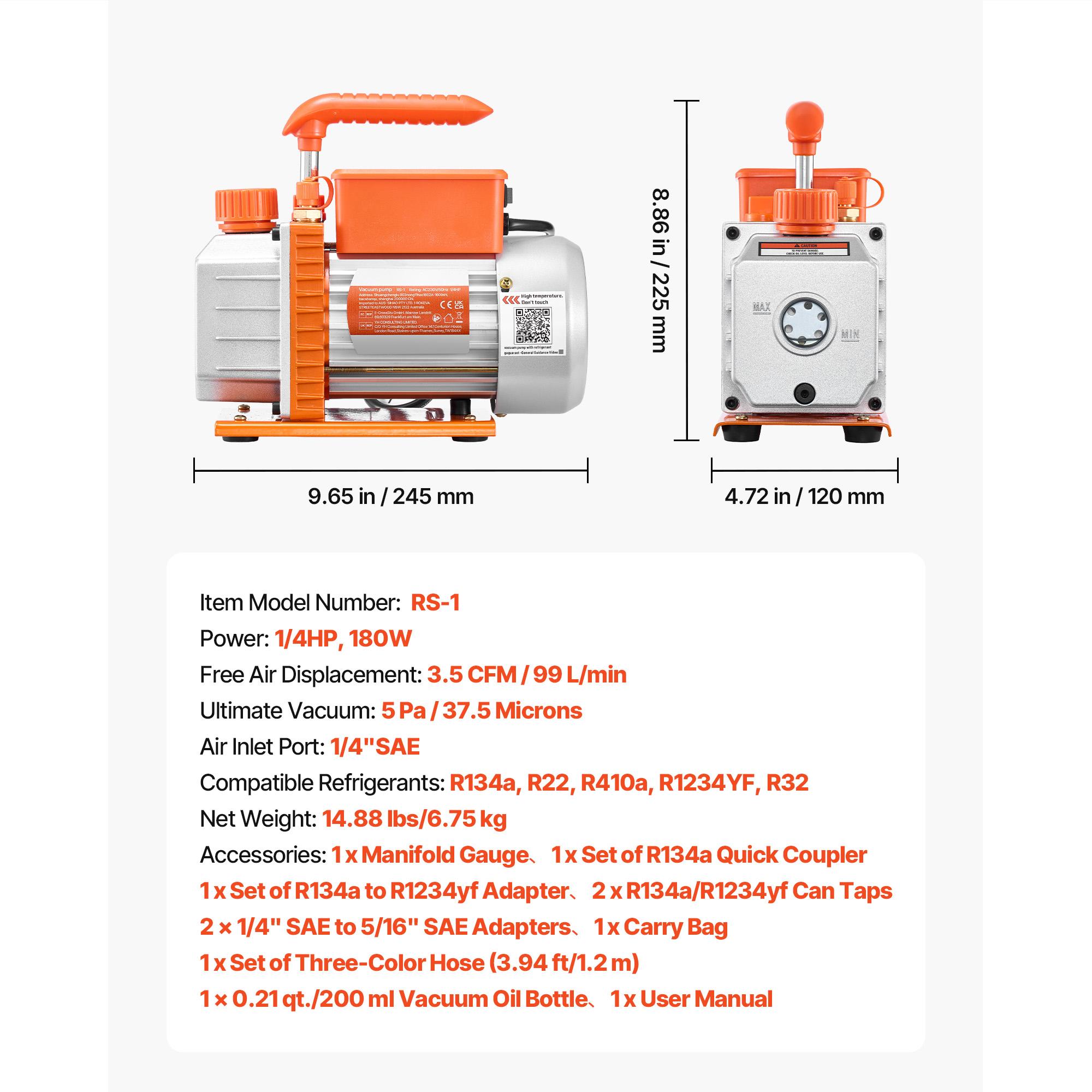 SucceBuy AC Vacuum Pump and Gauge Set 3.5CFM 1/4HP / 4.5CFM 1/3HP Single Stage or 7CFM 3/4HP Two Stage for HVAC Air Conditioning US
SucceBuy AC Vacuum Pump and Gauge Set 3.5CFM 1/4HP / 4.5CFM 1/3HP Single Stage or 7CFM 3/4HP Two Stage for HVAC Air Conditioning US