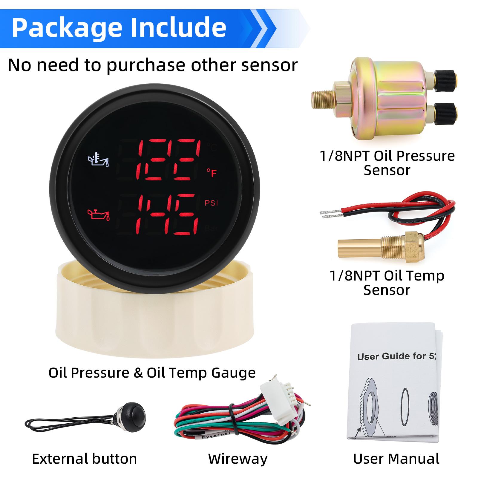 2 52mm Boat Car 2 IN 1 0~150 Celsius Oil Temperature Gauge + 0-10 Bar Oil Pressure Gauge Red backlight with 1/8NPT Sensor Red LED
2 52mm Boat Car 2 IN 1 0~150 Celsius Oil Temperature Gauge + 0-10 Bar Oil Pressure Gauge Red backlight with 1/8NPT Sensor Red LED