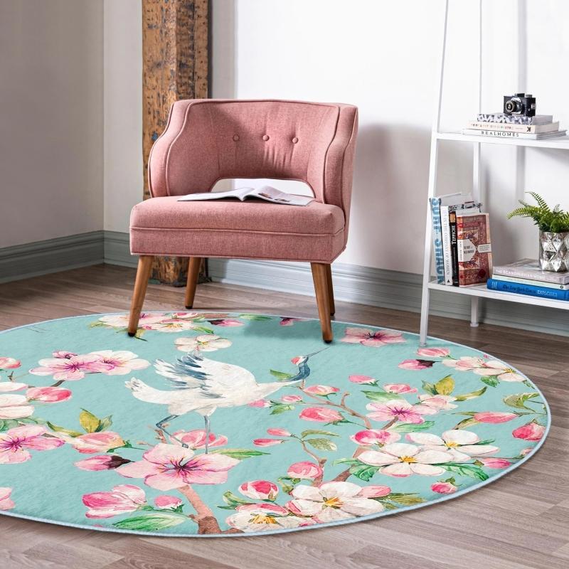 Современный бирюзовый кухонный круглый ковер с рисунком птиц Deymend Ebabil с моющимся нескользящим основанием 
Современный бирюзовый кухонный круглый ковер с рисунком птиц Deymend Ebabil с моющимся нескользящим основанием