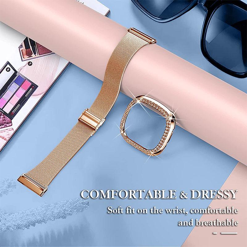 Stainless Steel Milanese Watch Band Strap Fashionable Wrist Strap with Watch Cover Case for Fitbit Versa 3/Fitbit Sense Rose Gold
Stainless Steel Milanese Watch Band Strap Fashionable Wrist Strap with Watch Cover Case for Fitbit Versa 3/Fitbit Sense Rose Gold