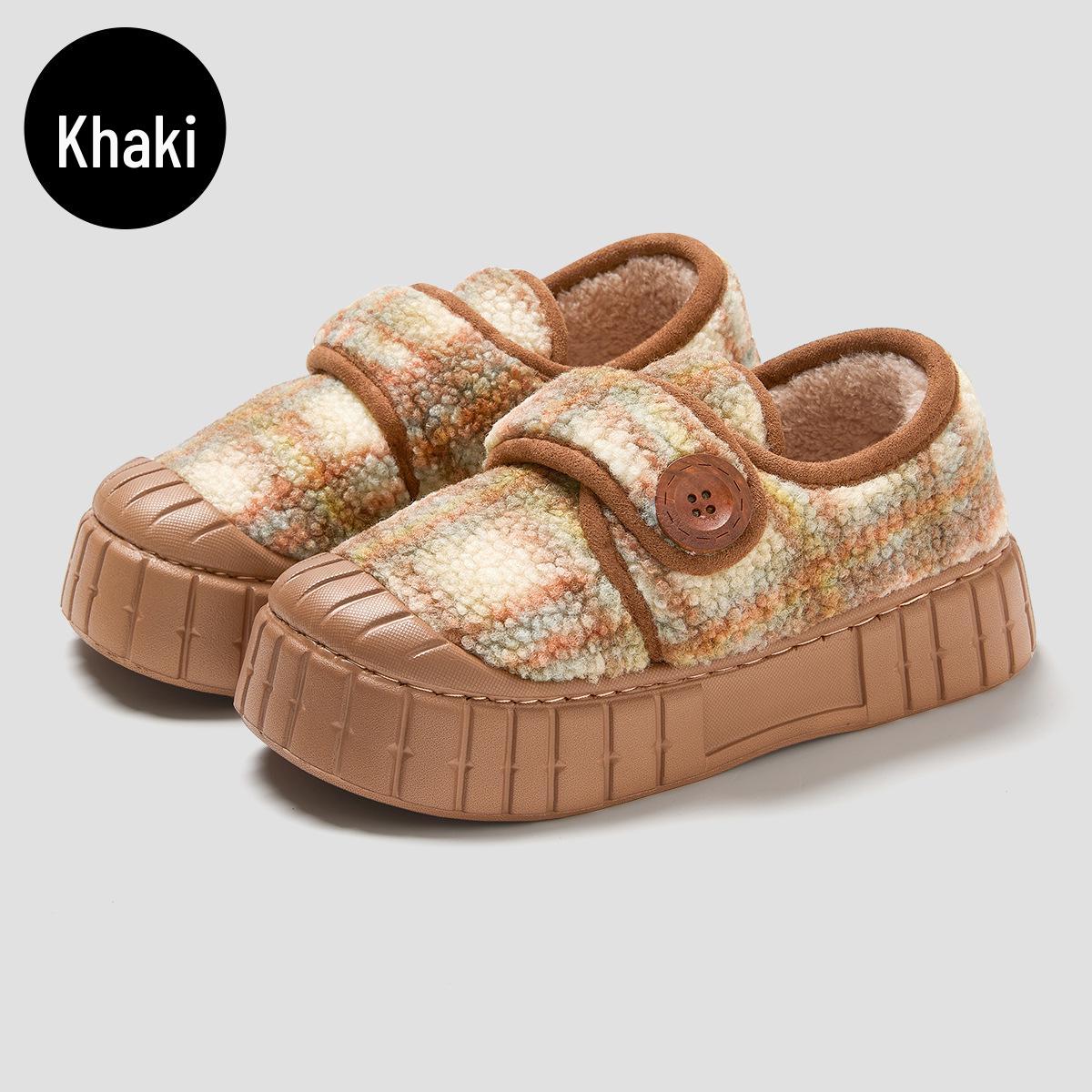 Уютные хлопковые тапочки на липучке для родителей и детей на осень/зиму - Толстые, теплые и прочные для ношения на улице Size 28-29 (18.5cm) хаки