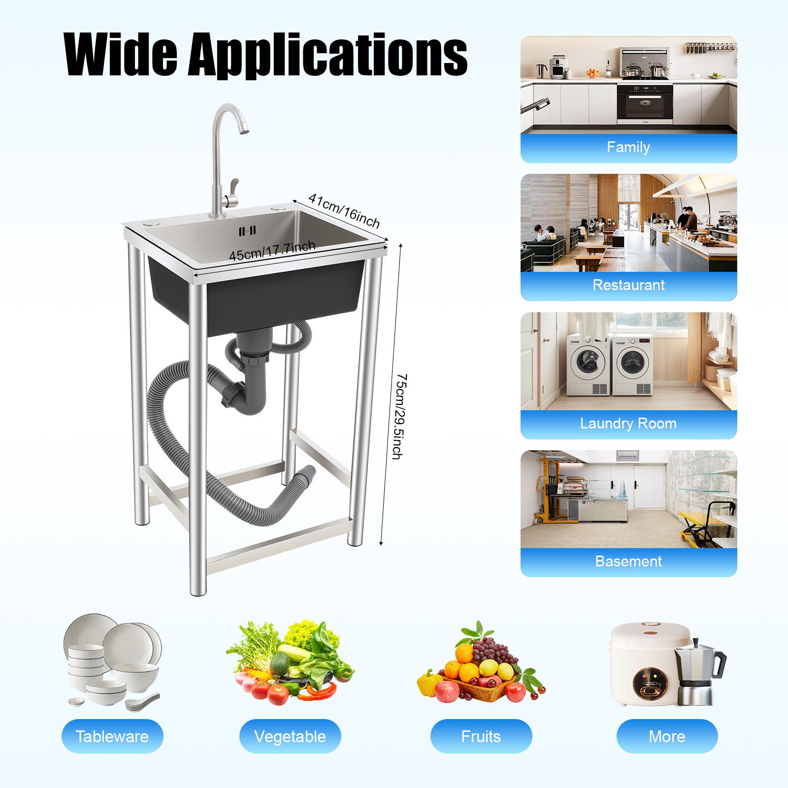 Kitchen Sink with Faucet,Large Capacity (17.7*15.75*8.66in) Stainless Steel Free Standing Utility Grippy Feet,Single Bowl france
Kitchen Sink with Faucet,Large Capacity (17.7*15.75*8.66in) Stainless Steel Free Standing Utility Grippy Feet,Single Bowl france
