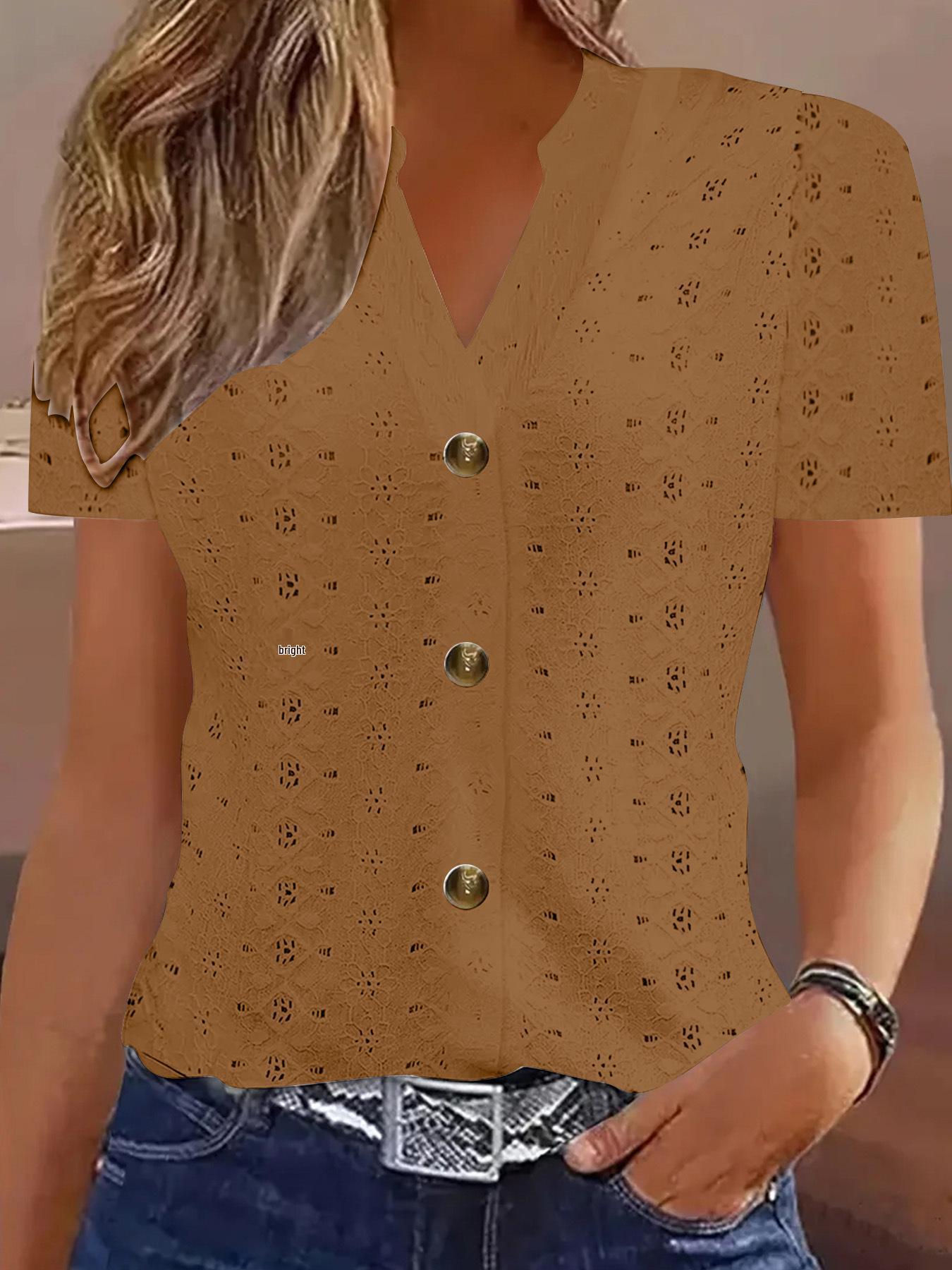 2025 Spring/Summer Women s V-Neck Short Sleeve Solid Color Casual T-Shirt XL коричневый
2025 Spring/Summer Women s V-Neck Short Sleeve Solid Color Casual T-Shirt XL коричневый