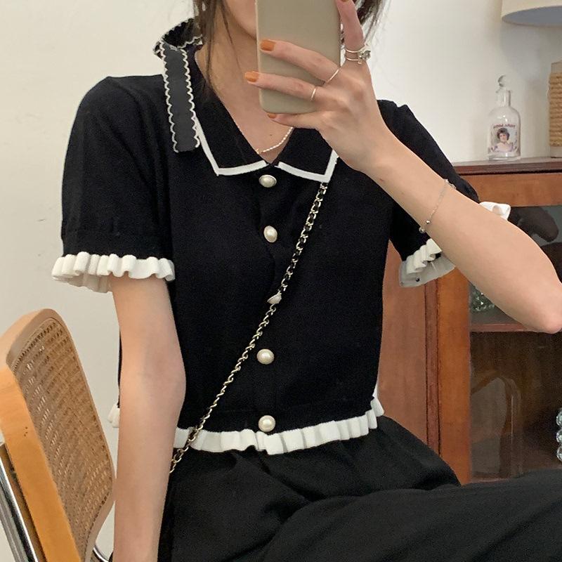 Sweet Women Shirt Korean Knitted Turn Down Collar Chic Short Sleeve Female Blouse Summer Retro Slim All Match Ladies Crop Tops One size чорний
Sweet Women Shirt Korean Knitted Turn Down Collar Chic Short Sleeve Female Blouse Summer Retro Slim All Match Ladies Crop Tops One size чорний