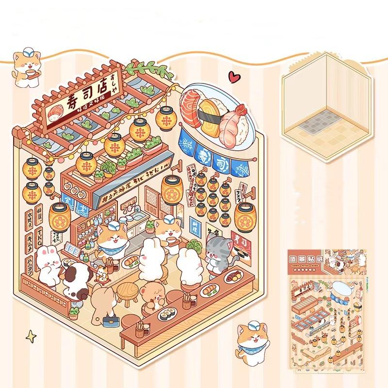 Мультфильм Еда Уличный Пейзаж Наклейка Сцена из Хижины DIY Игрушка Игра Наклейка Фестиваль Подарок На День Рождения для Детей Девочек и Детей