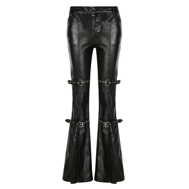 Dark Style Eyelet Buckle Lace Patchwork Leather Flared Pants Sexy Street Style Low-Waist Slimming Long Pants Black S
Dark Style Eyelet Buckle Lace Patchwork Leather Flared Pants Sexy Street Style Low-Waist Slimming Long Pants Black S