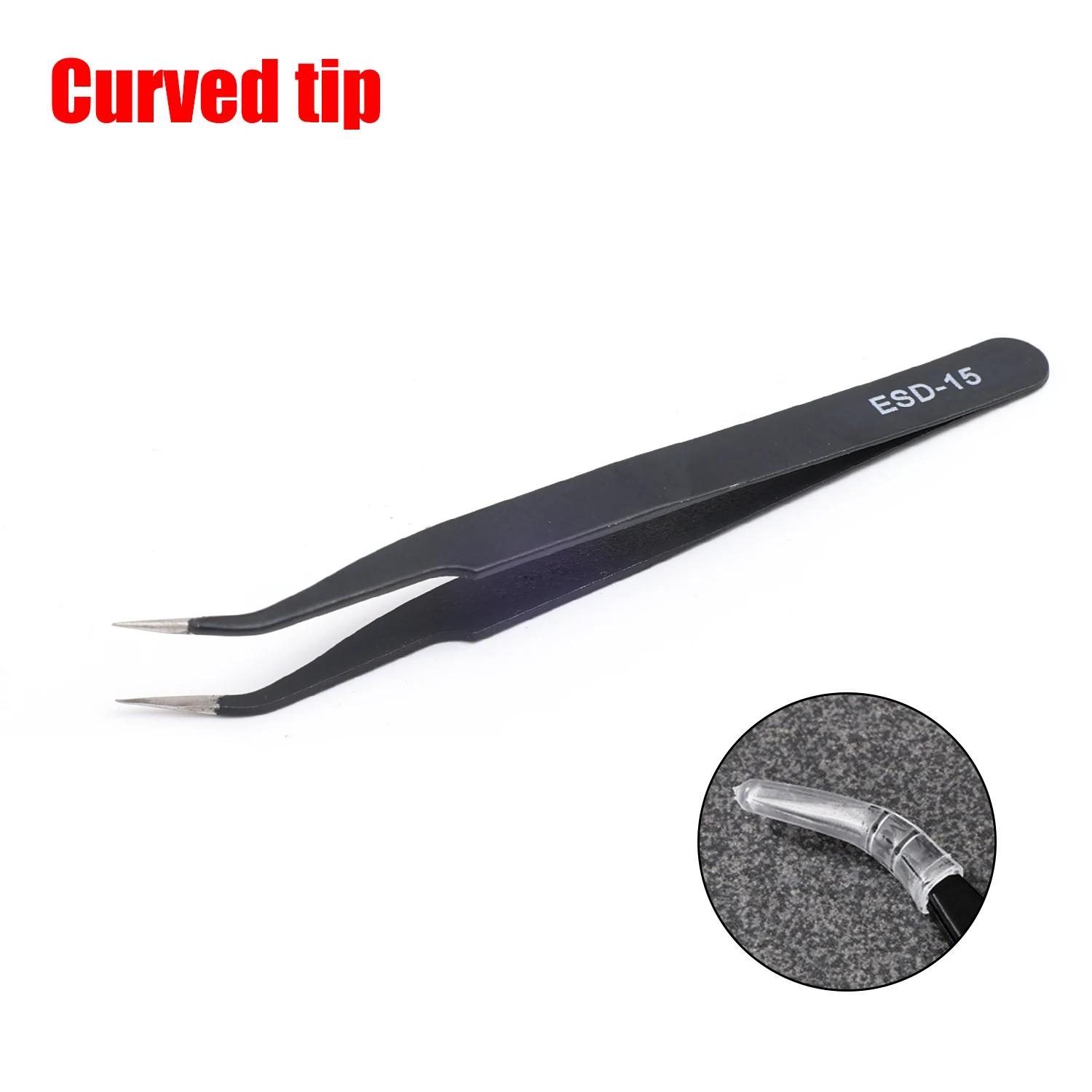 Anti Static Curved Tweezers ESD Safe Stainless Steel Bent Tip for SMT Component PCB Rework Watch and Mobile Phone Repair Tools
Anti Static Curved Tweezers ESD Safe Stainless Steel Bent Tip for SMT Component PCB Rework Watch and Mobile Phone Repair Tools