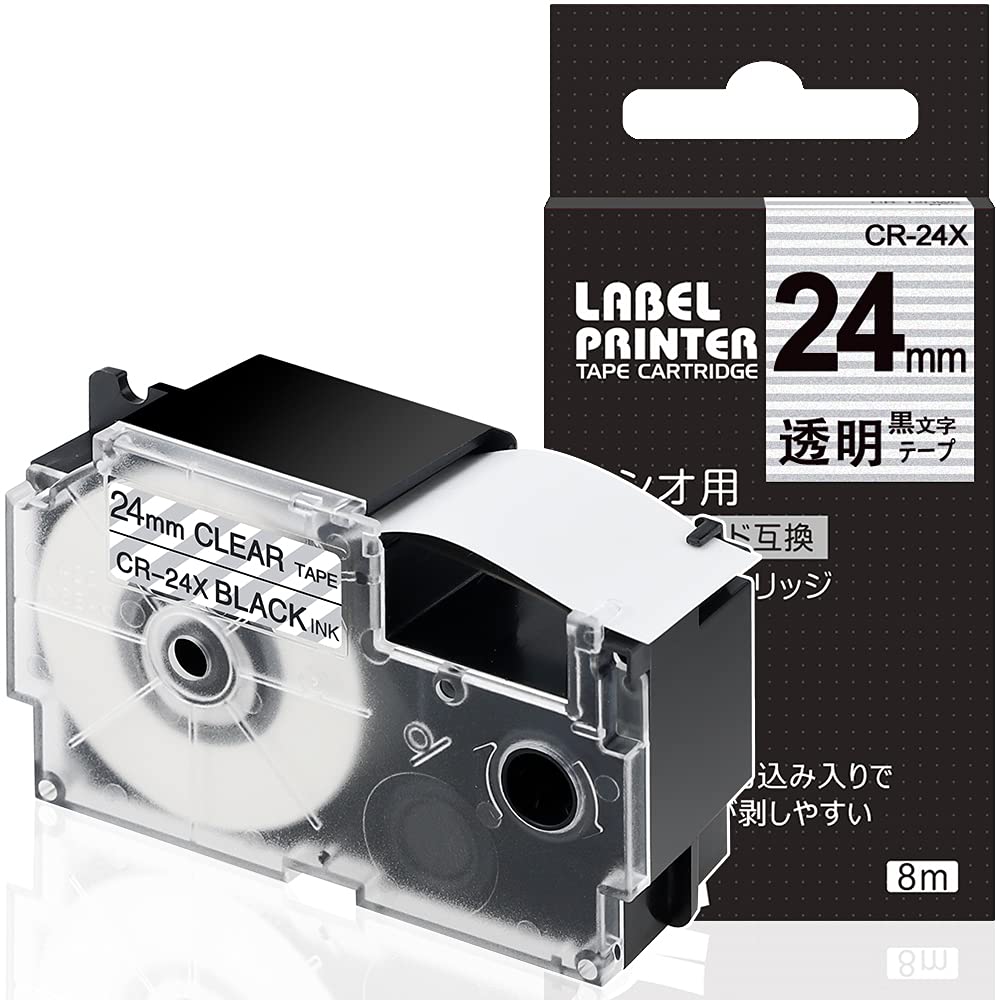 One 24mm transparent tape with black compatible with and Casio Name Land label printer tapes CASIO NAME LAND Tape Cartridge text, CR-24X (XR-24X).
One 24mm transparent tape with black compatible with and Casio Name Land label printer tapes CASIO NAME LAND Tape Cartridge text, CR-24X (XR-24X).