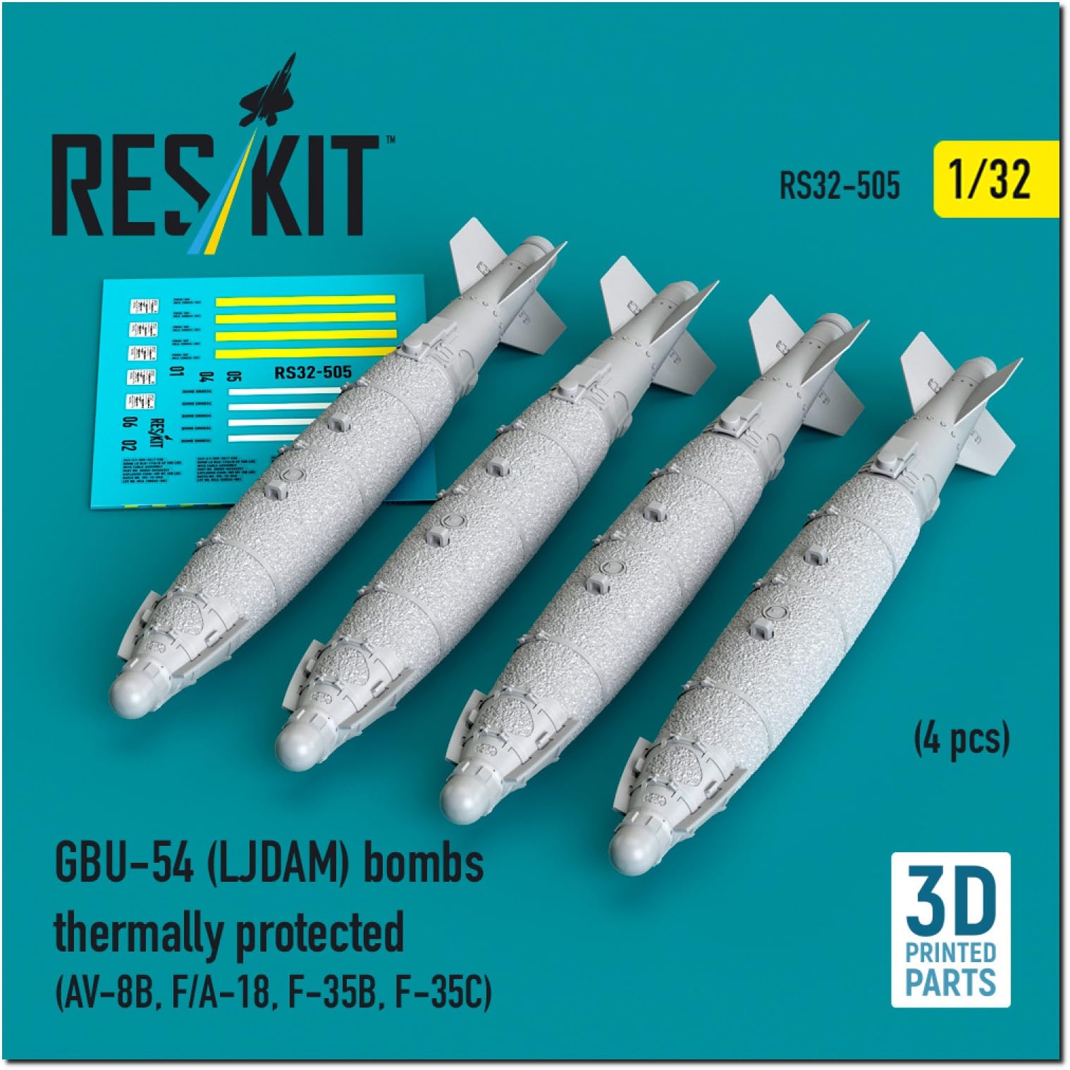 Reskit Бомба LJDAM Тип ВМС 4 шт. Пластиковые детали для модели 1/32 GBU-54 RSK32-0505 (Самолет)
Reskit Бомба LJDAM Тип ВМС 4 шт. Пластиковые детали для модели 1/32 GBU-54 RSK32-0505 (Самолет)
