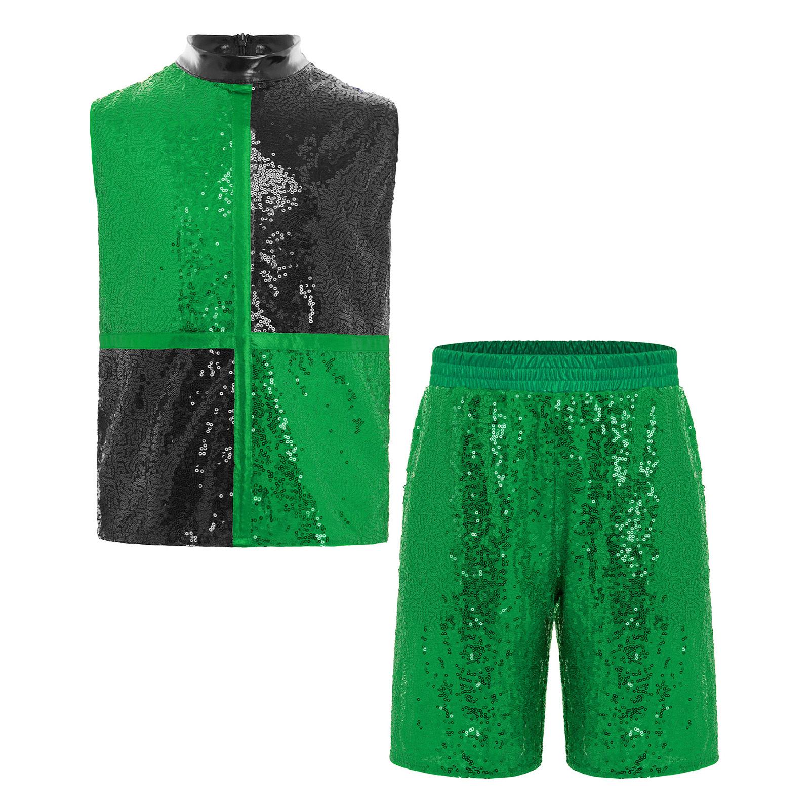 Boys Jazz Dance Set Mock Neck Sleeveless Top Shiny Sequins Color Block Invisible Zipper Back Elastic Shorts 5-6 Years зелений
Boys Jazz Dance Set Mock Neck Sleeveless Top Shiny Sequins Color Block Invisible Zipper Back Elastic Shorts 5-6 Years зелений